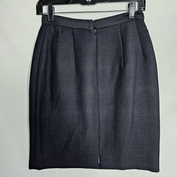 Vintage CALVIN KLEIN 100% Wool Skirt size 6 BLACK Preppy Twee Pencil Straight - Picture 6 of 9